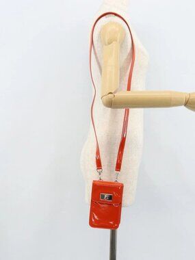 GUCCI Shoulder Bag Patent leather Orange Silver